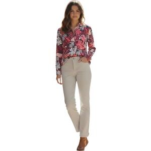 Montego Tropical Leaf Print Shirt Dress Button Front Cotton NWOT Women S Euro 34